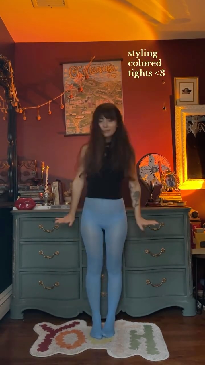 Instagram post by @biancaellob for Alpha Industries. Caption reads: styling colored tights for fall/winter w/....