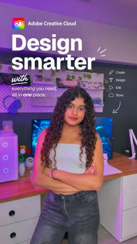 Instagram post by @shraddha.dsgn for Adobe Creative Cloud. Caption reads: [...] a student and love creating, Adobe Creative....