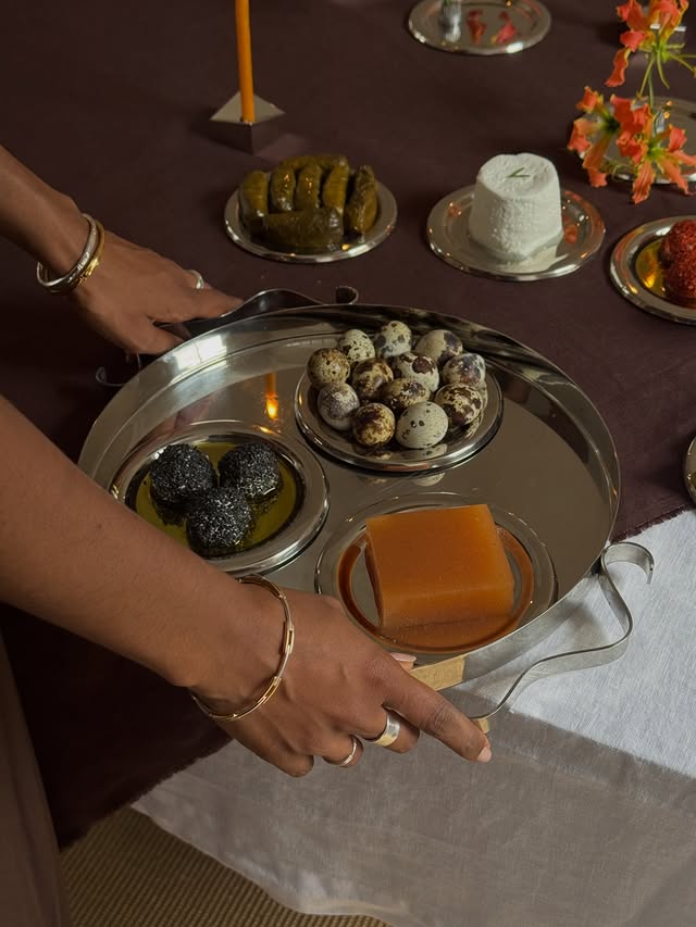 Instagram post by @kirthanaa for Monica Vinader. Caption reads: [...] at home for the festivities with....