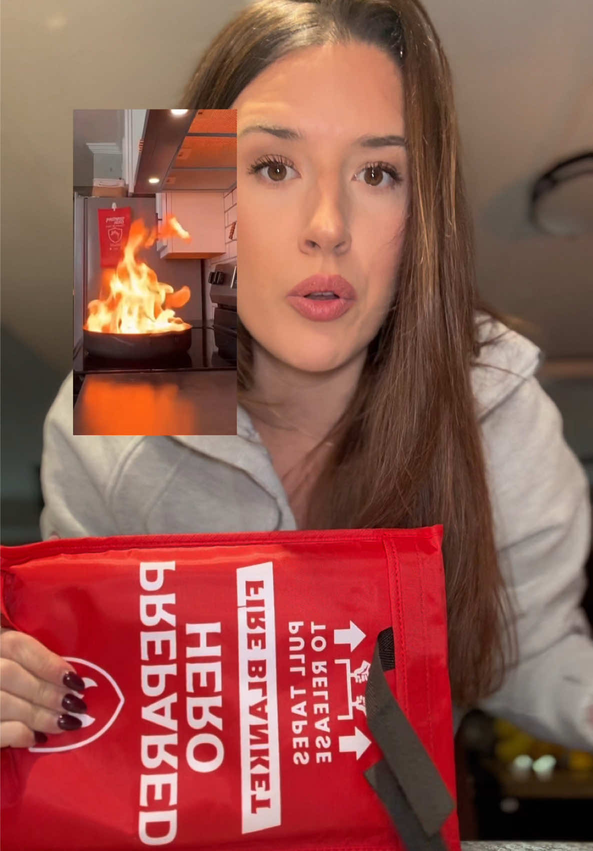 TikTok post by @lowtoxlinz for Prepared Hero. Caption reads: [...] fire blankets for every room 🔥💨🧯✨....