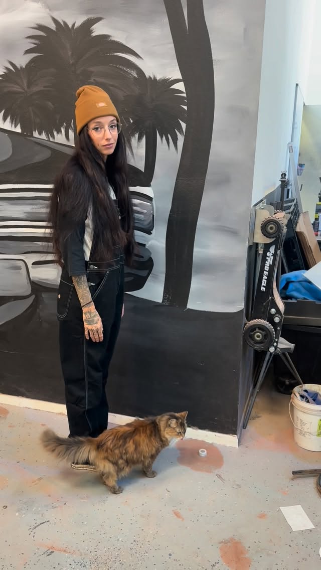 Instagram post by @13thstreetcustoms for Dickies. Caption reads: Highly recommend having a shop cat…and these....