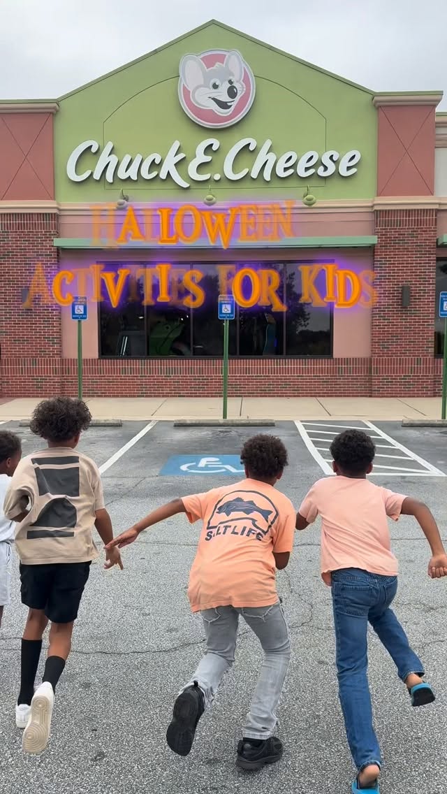 Instagram post by @tianashalfdozen for Chuck E. Cheese. Caption reads: Halloween fun for all the family, they offer so....