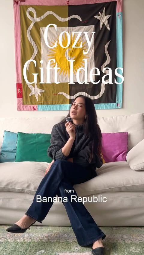 Instagram post by @sasha.mei for Banana Republic. Caption reads: The usual holiday dilemma! @bananarepublic....