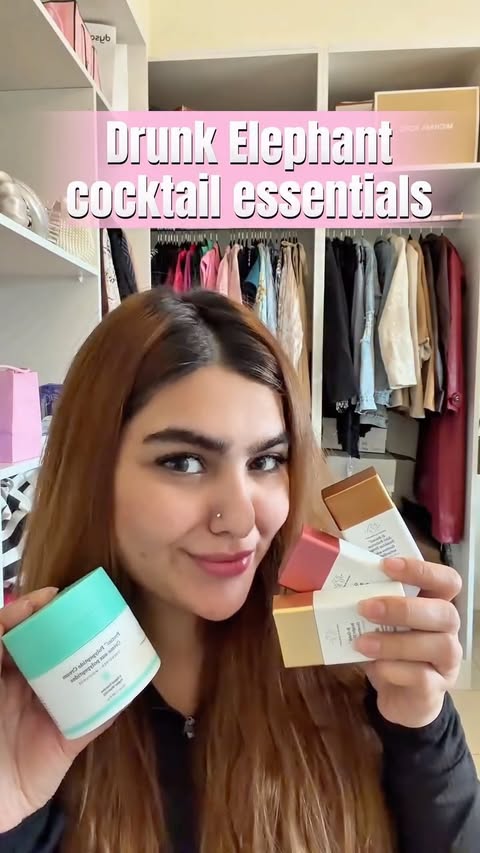 Instagram post by @insta_naina31 for Drunk Elephant. Caption reads: Drunk Elephant cocktail essentials 🥤✨
Mix it like....