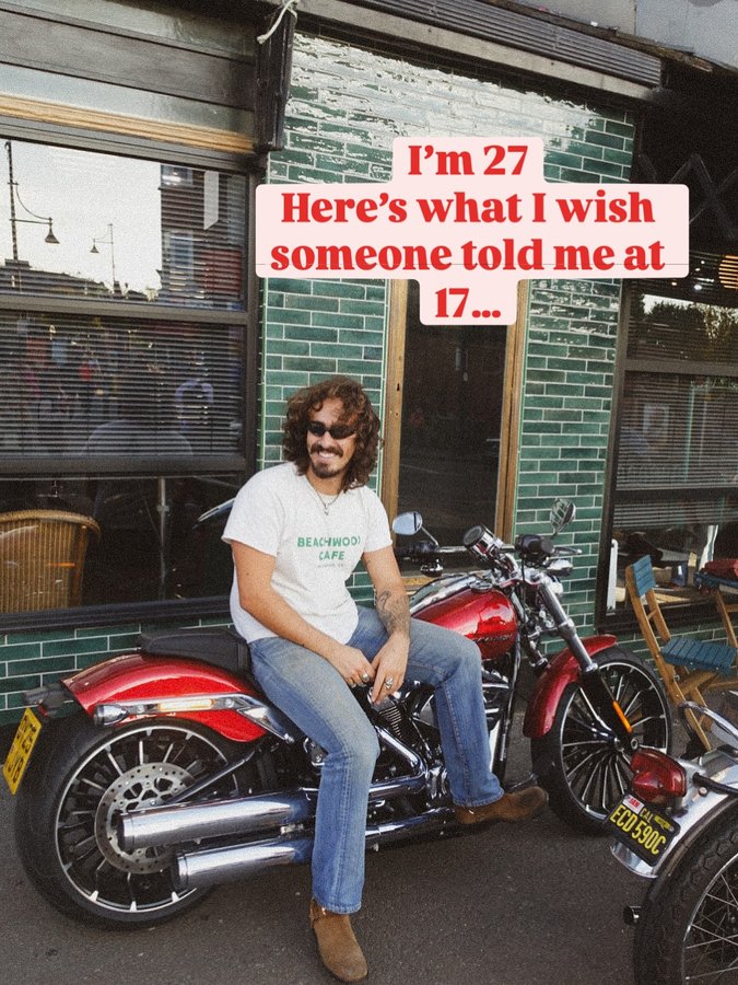 Instagram post by @tobias_bell for Harley-Davidson. Caption reads: What advice do you wish someone told you at....