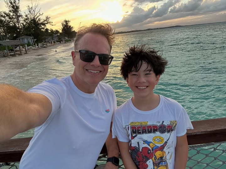 Instagram post by @thenatanddrewshow for Beaches Resorts. Caption reads: Greetings from the pier at @beachesresorts....