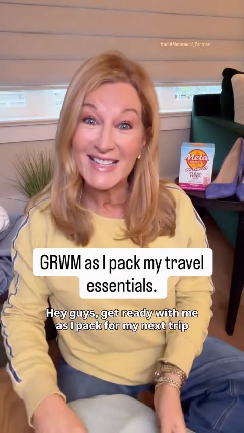 Instagram post by @catiekeogh for Metamucil. Caption reads: #Ad #metamucil_partner Get ready with me to pack....
