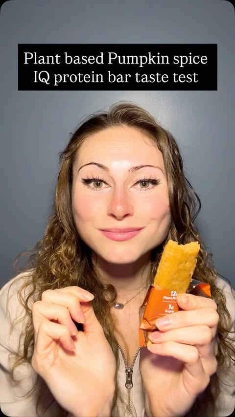 Instagram post by @thesundaysnack for IQBAR. Caption reads: Plant based Pumpkin spice IQ protein bar taste....