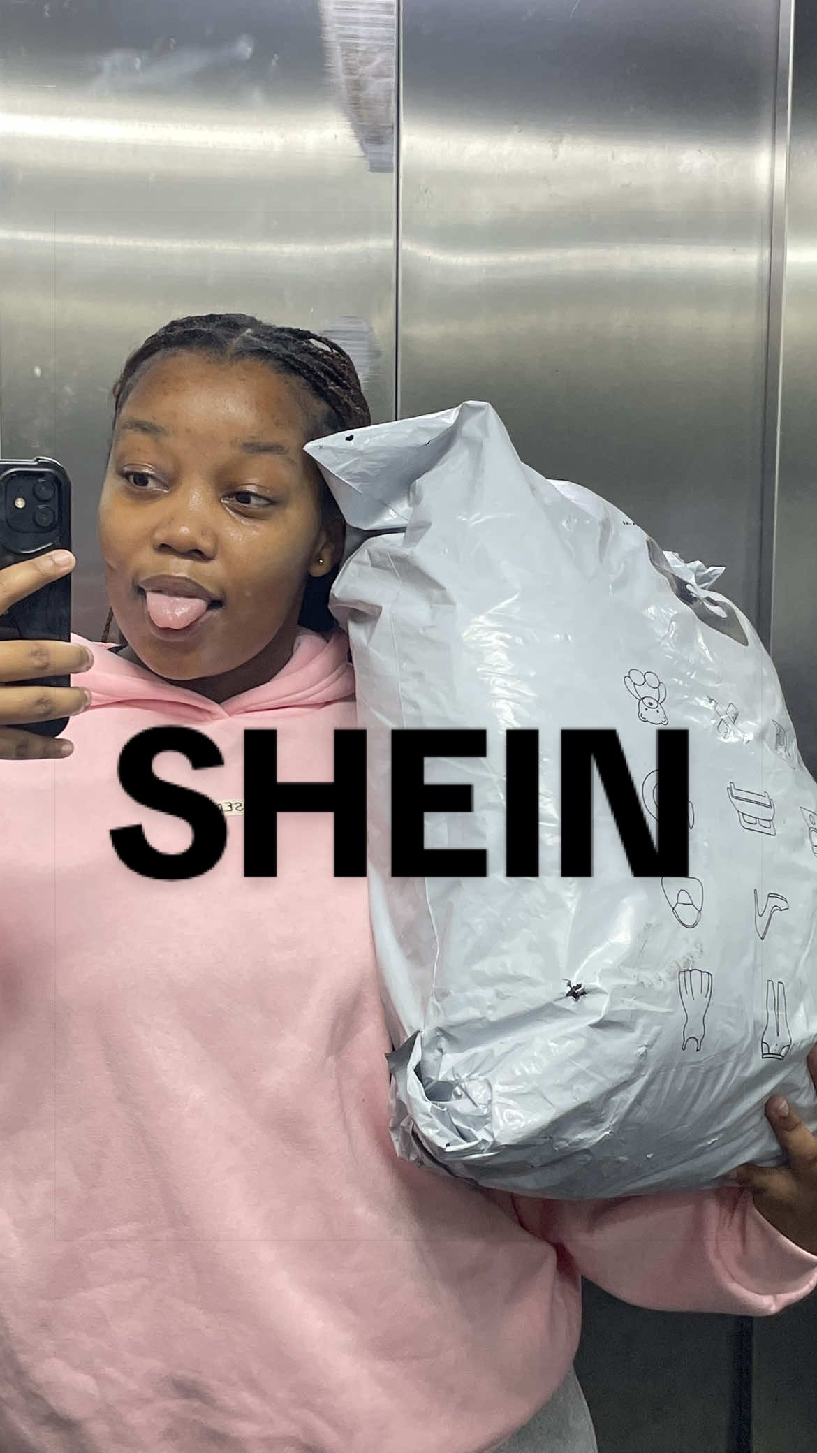 TikTok post by @nanathi.06 for VARSITIE. Caption reads: SHEIN Fit Check Challenge! Search 6J8P5 on SHEIN....