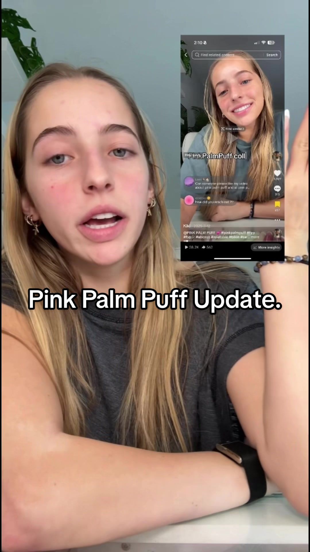 TikTok post by @keira.vandewouw for PINK PALM PUFF. Caption reads: I love you @PINK PALM PUFF but it’s cold and i....