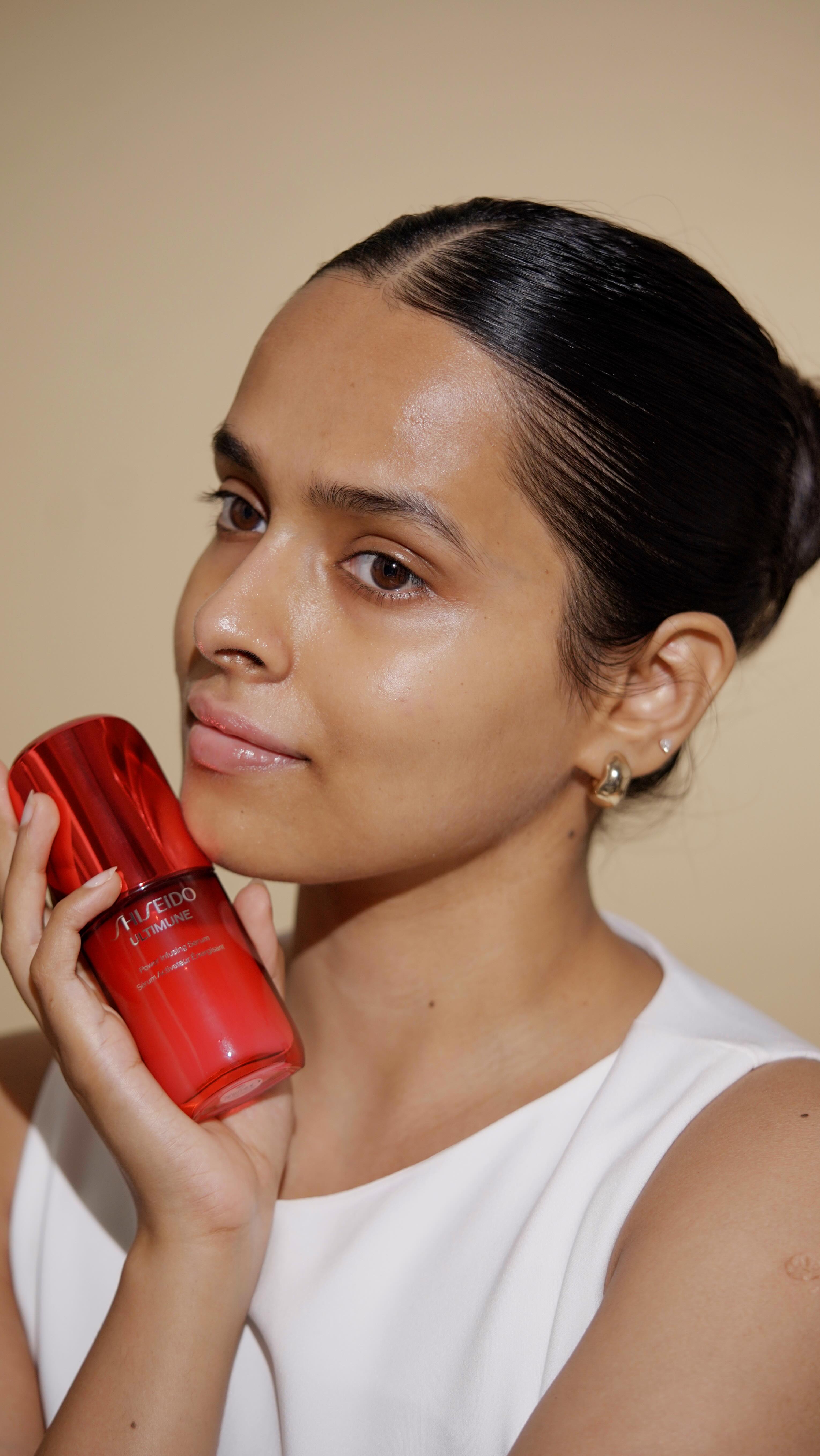 Instagram post by @abovealluring for SHISEIDO. Caption reads: My skin just found its power partner ✨ The....