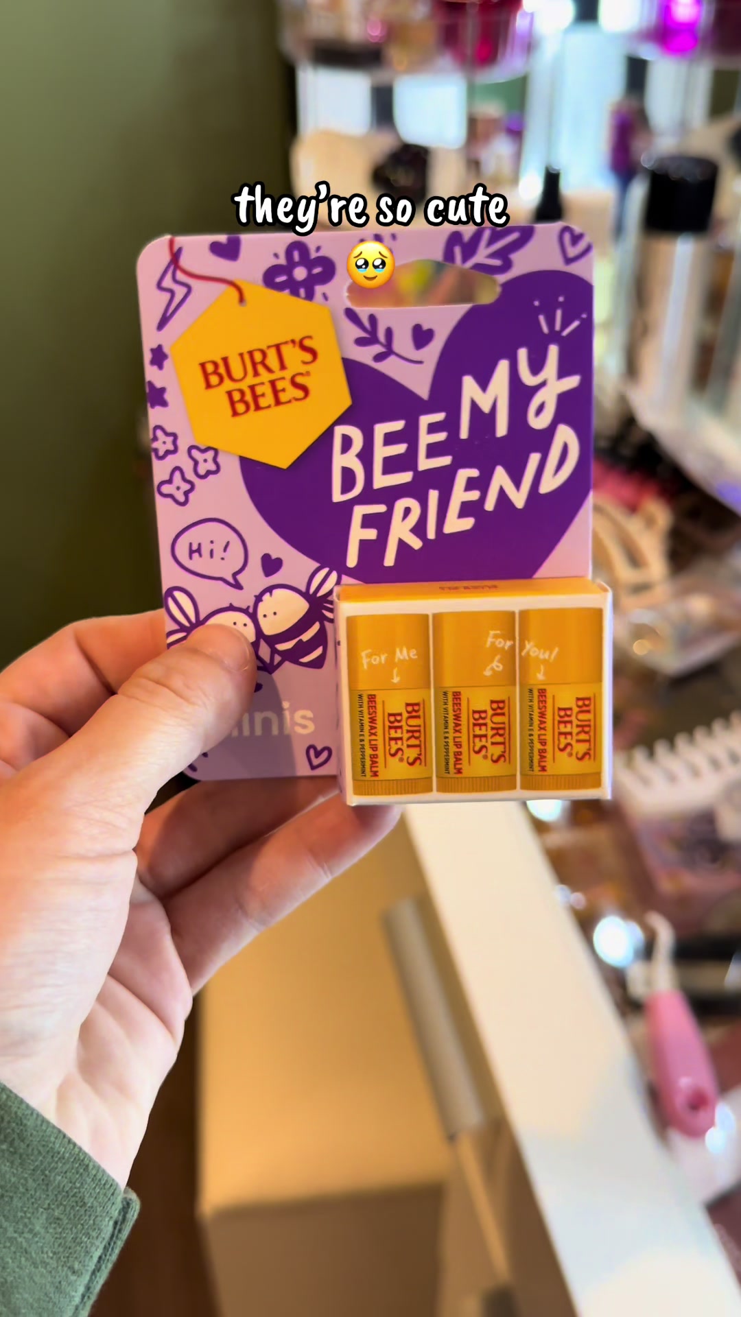 TikTok post by @carlyma93 for Burt's Bees USA. Caption reads: #burtsbees #mini #lipbalm #valentines....