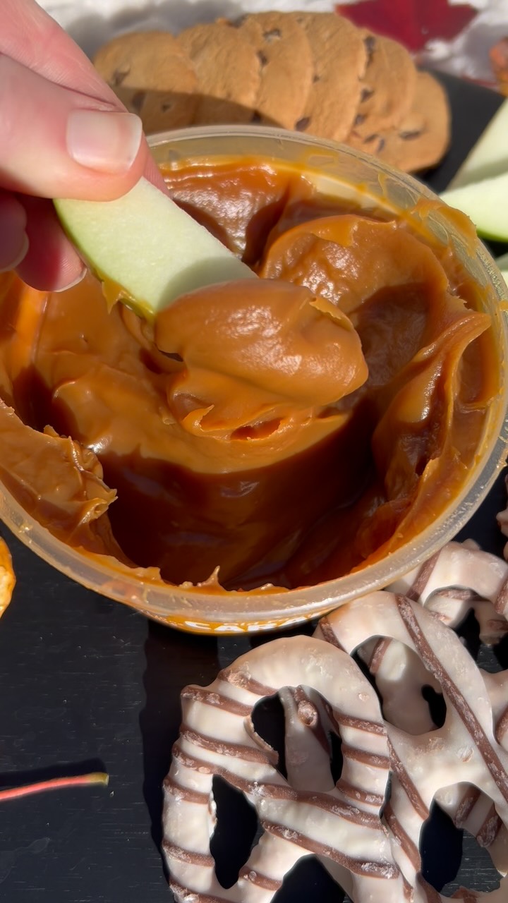 Instagram post by @kristina_vega_ for Litehouse Foods. Caption reads: I am loving this Old Fashioned Carmel dip from....