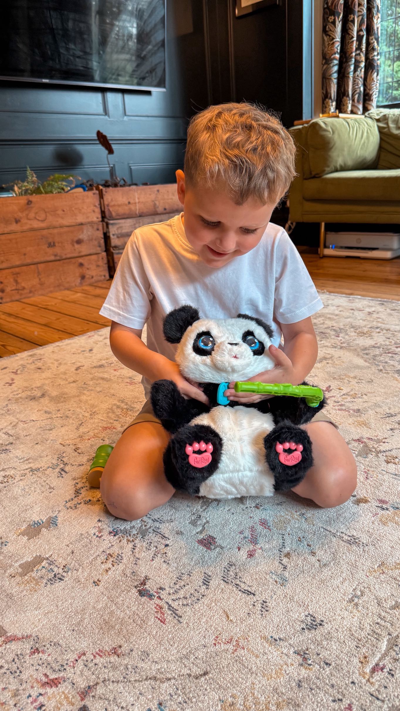 Instagram post by @life_with_the_grays_ for Just Play. Caption reads: #AD Meet furReal Coco the Tumbling Panda – the....