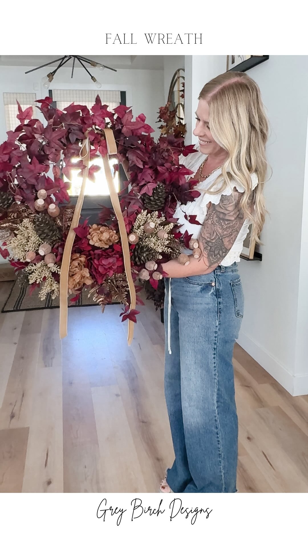 Instagram post by @greybirchdesigns for Hobby Lobby. Caption reads: Let’s make a wreath to put on the front door for....