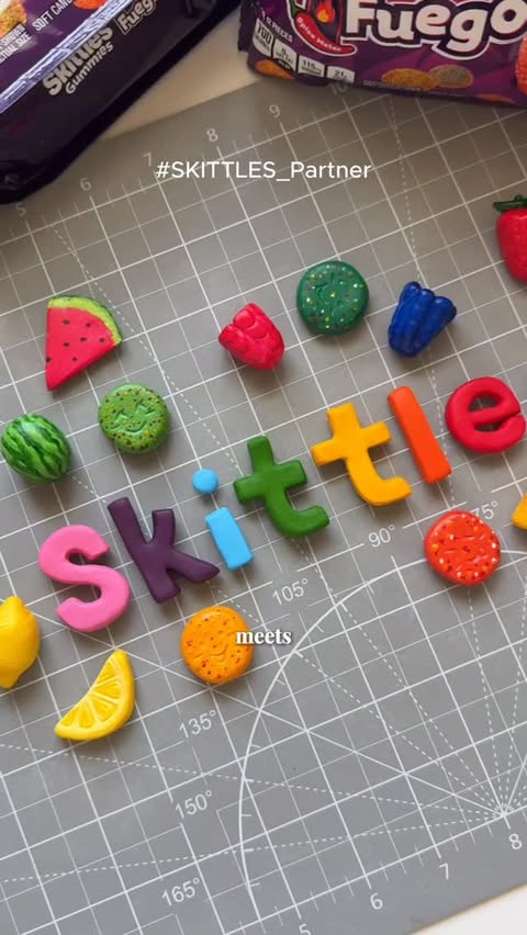 Instagram post by @curlywavypatty for SKITTLES. Caption reads: #SKITTLES_Partner Air-dry clay is my new favorite....