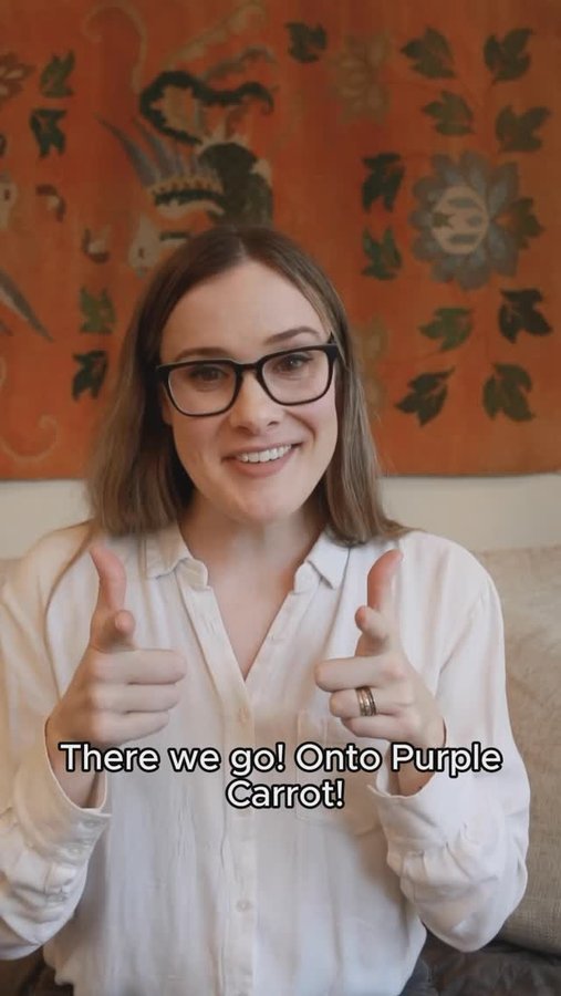 Instagram post by @margotmwood for Purple Carrot. Caption reads: the power of our culinary team 🔮.