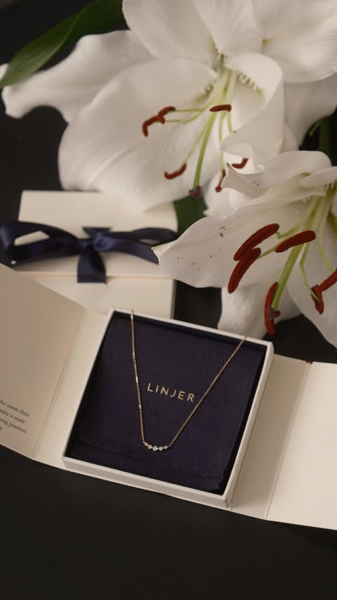 Instagram post by @aliciamaclaren for Linjer Jewelry. Caption reads: The best gifts are the ones they wear every day 🤍....