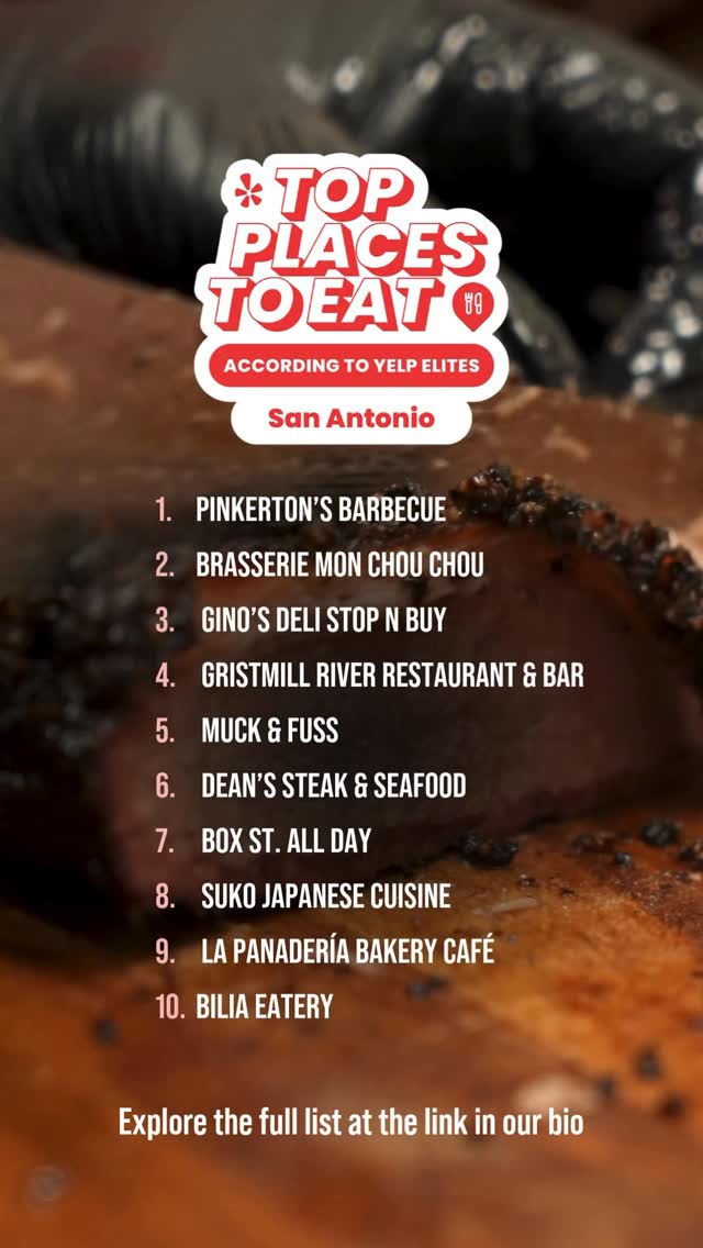 Instagram post by @pinkertonsbbq for Yelp. Caption reads: Say hello to Greater San Antonio’s Top Places to....