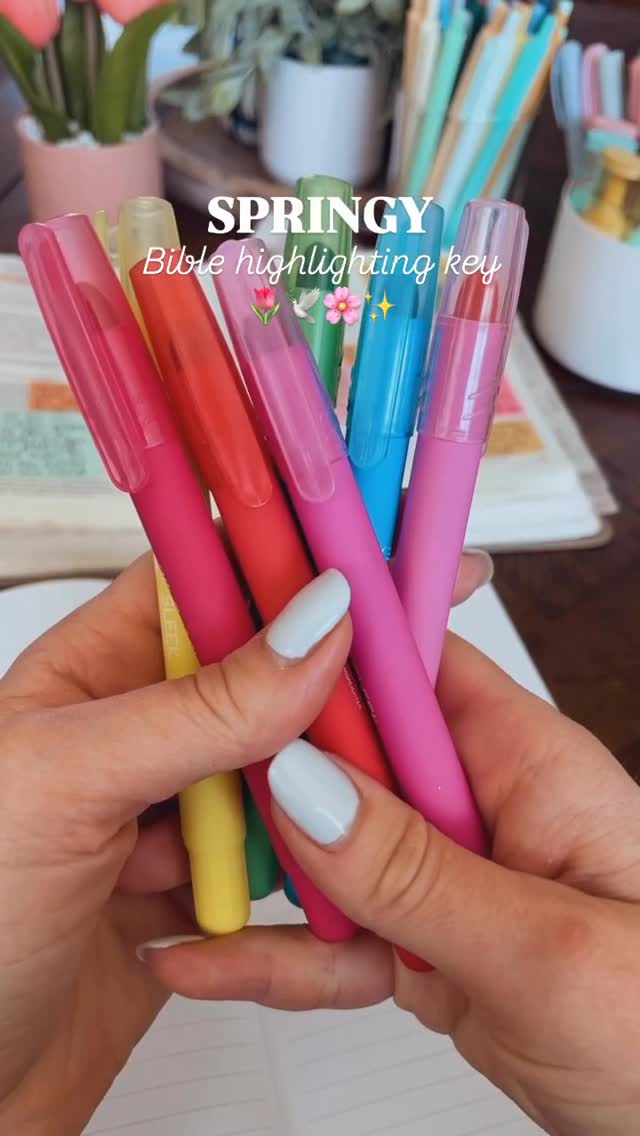 Instagram post by @prettylittlebibles for Mr. Pen. Caption reads: Springy Bible highlighting key 🕊️

highlighters....