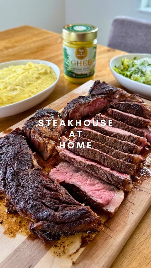 Instagram post by @elliotts.kitchen for 4th & Heart. Caption reads: Jackie always tells me that my steaks at home are....