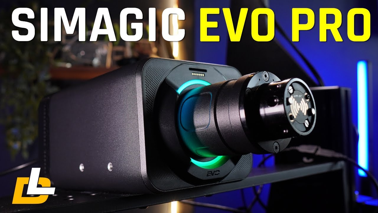 YouTube post by @dannyleeracing for Simagic. Caption reads: Simagic Alpha Evo Pro Review - Short of the Mark.