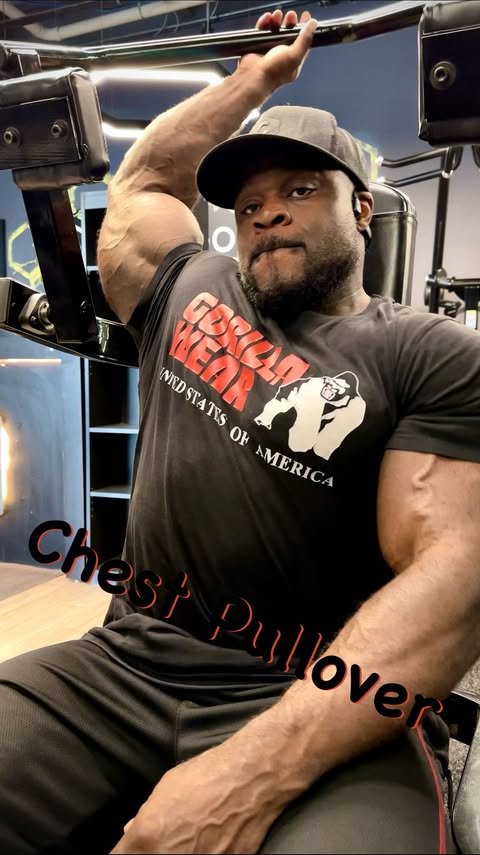 Instagram post by @brandon__curry for Scitec Nutrition. Caption reads: If you haven’t done a pullover for chest you....