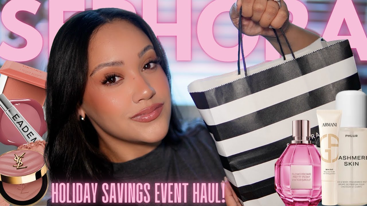 YouTube post by @AmyGlam for Twisted Lily. Caption reads: HUGE SEPHORA HOLIDAY SAVINGS EVENT HAUL! 🛍 |  I....