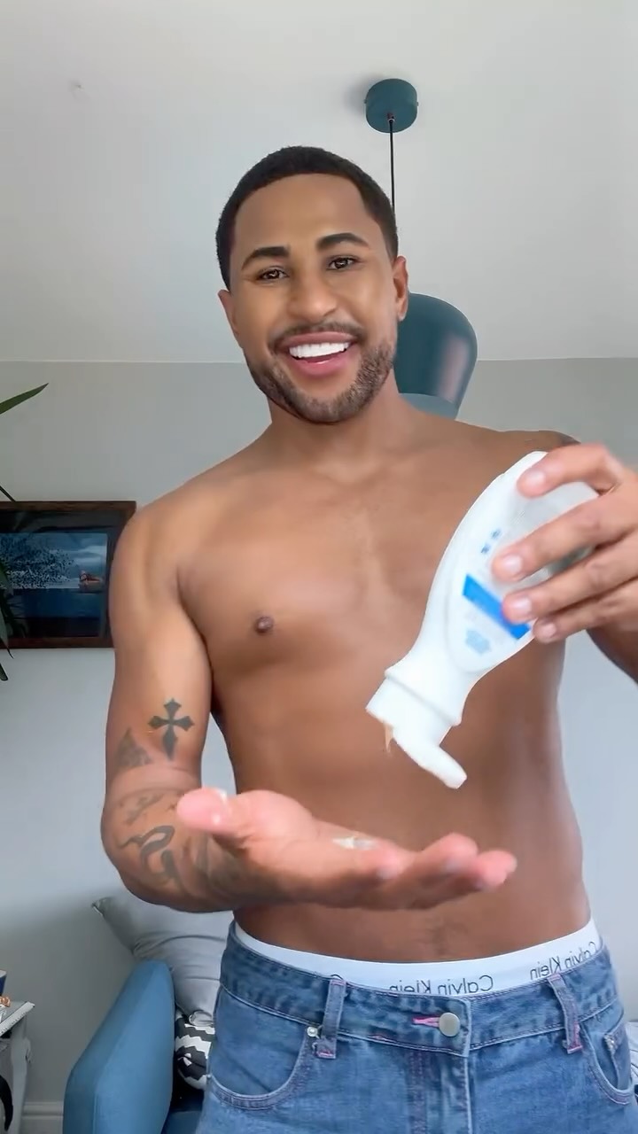 Instagram post by @officialzachariah_ for PALMERS. Caption reads: Hydrated, glowing, and weekend ready 🌞 Been using....