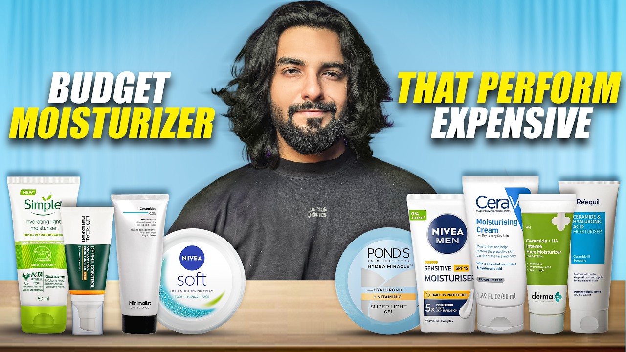 YouTube post by @LakshayThakurrr for My Haul Store. Caption reads: Best 7 Moisturisers Under ₹500 | Oily, Dry &....