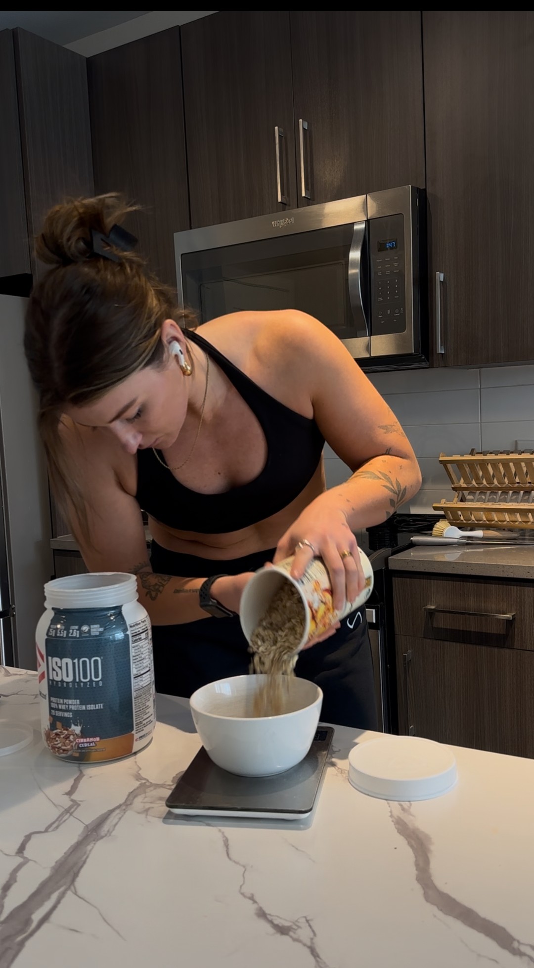 Instagram post by @caraleighfit for Dymatize. Caption reads: A day in @caraleighfit’s life.