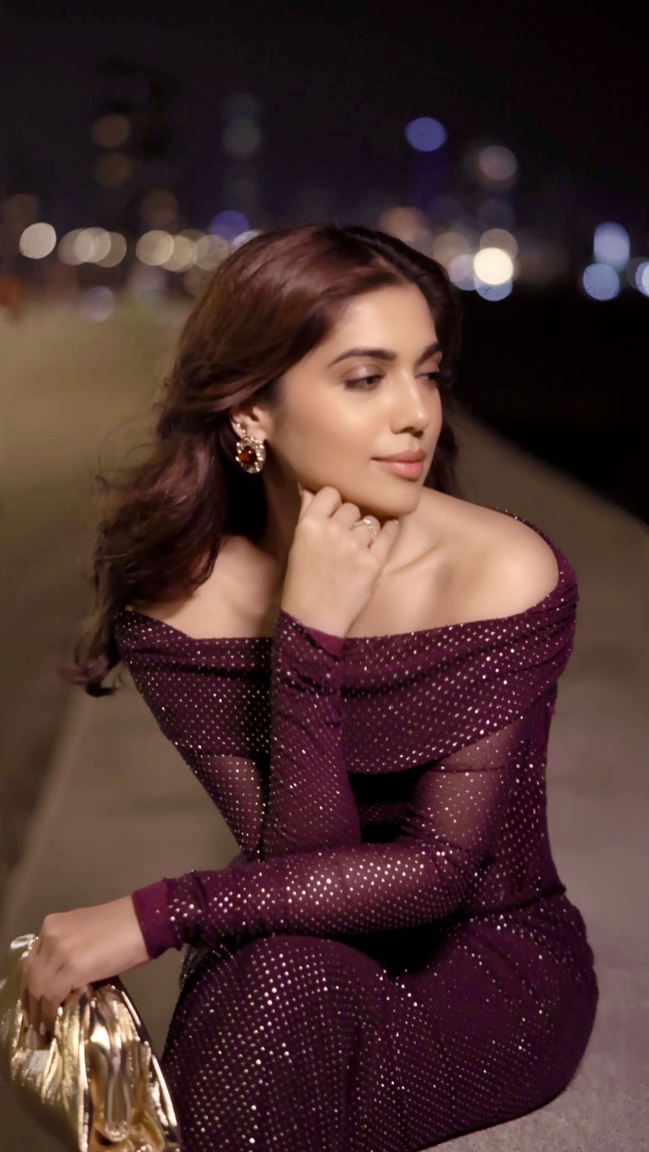 Instagram post by @samikshapednekar for Forever New. Caption reads: Step into a night of shimmer, where soft glamour....