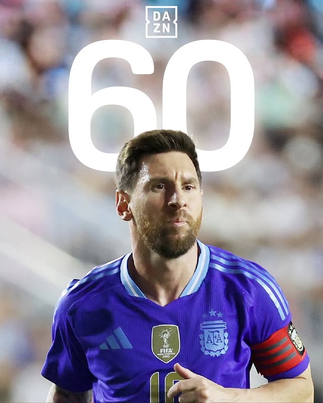 Instagram post by @we.are.messi for DAZN Football. Caption reads: 🇦🇷 Messi makes history once again, 60 assists....