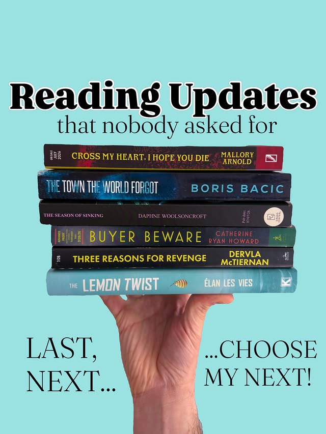 Instagram post by @scaredstraightreads for Grand Central Publishing. Caption reads: 📚 Reading updates nobody asked for… 😅 ⁣ ⁣ Hey....