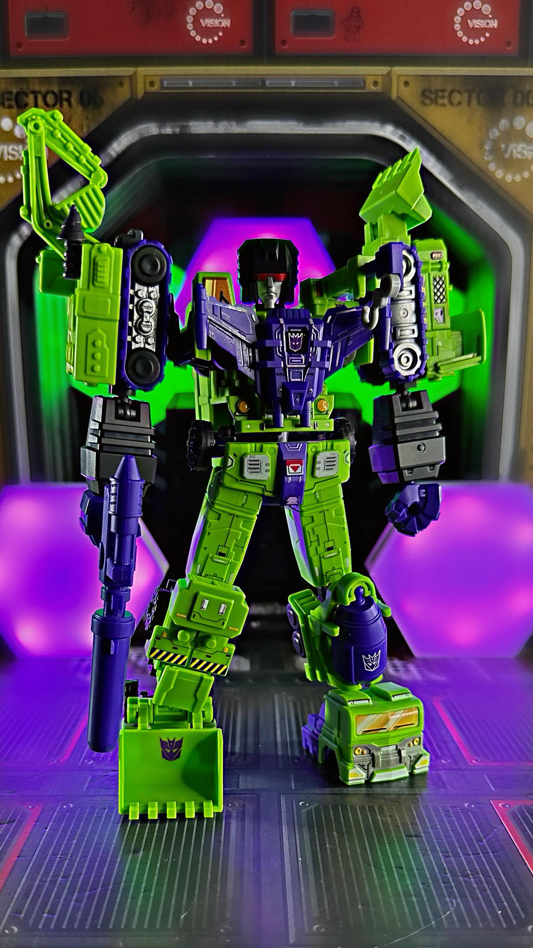 Instagram post by @kltoybox for Entertainment Earth. Caption reads: Blokees Transformers Devastator Combining....