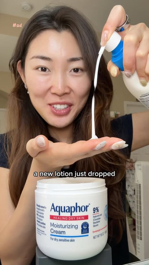 Instagram post by @imhannahcho for Aquaphor US. Caption reads: #ad if ur like me and CANT STAND heavy body....