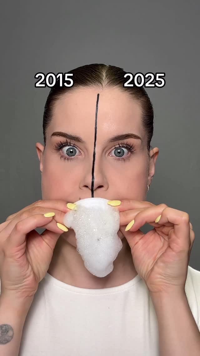 Instagram post by @grwrady for BYOMA. Caption reads: how much can change in 10 years? 👀💛 my skincare....