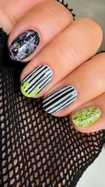 Instagram post by @maryamnyc for Beetlejuice. Caption reads: Beetlejuice Beetlejuice nails to channel your....