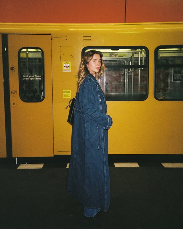 Instagram post by @juliahlm for G-Star RAW. Caption reads: [...] not wearing a long coat these days 🧸....