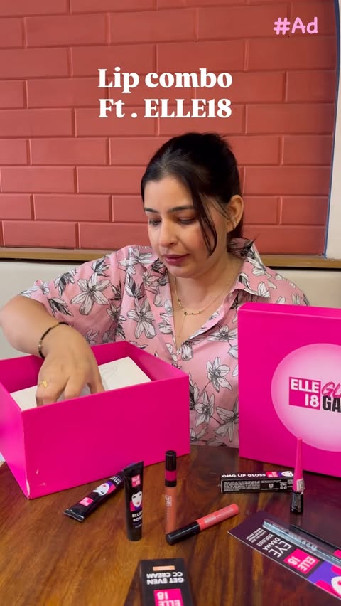Instagram post by @grewalreet17 for Elle18. Caption reads: [...] lip gloss ₹190 in shade - pink-a-licious....