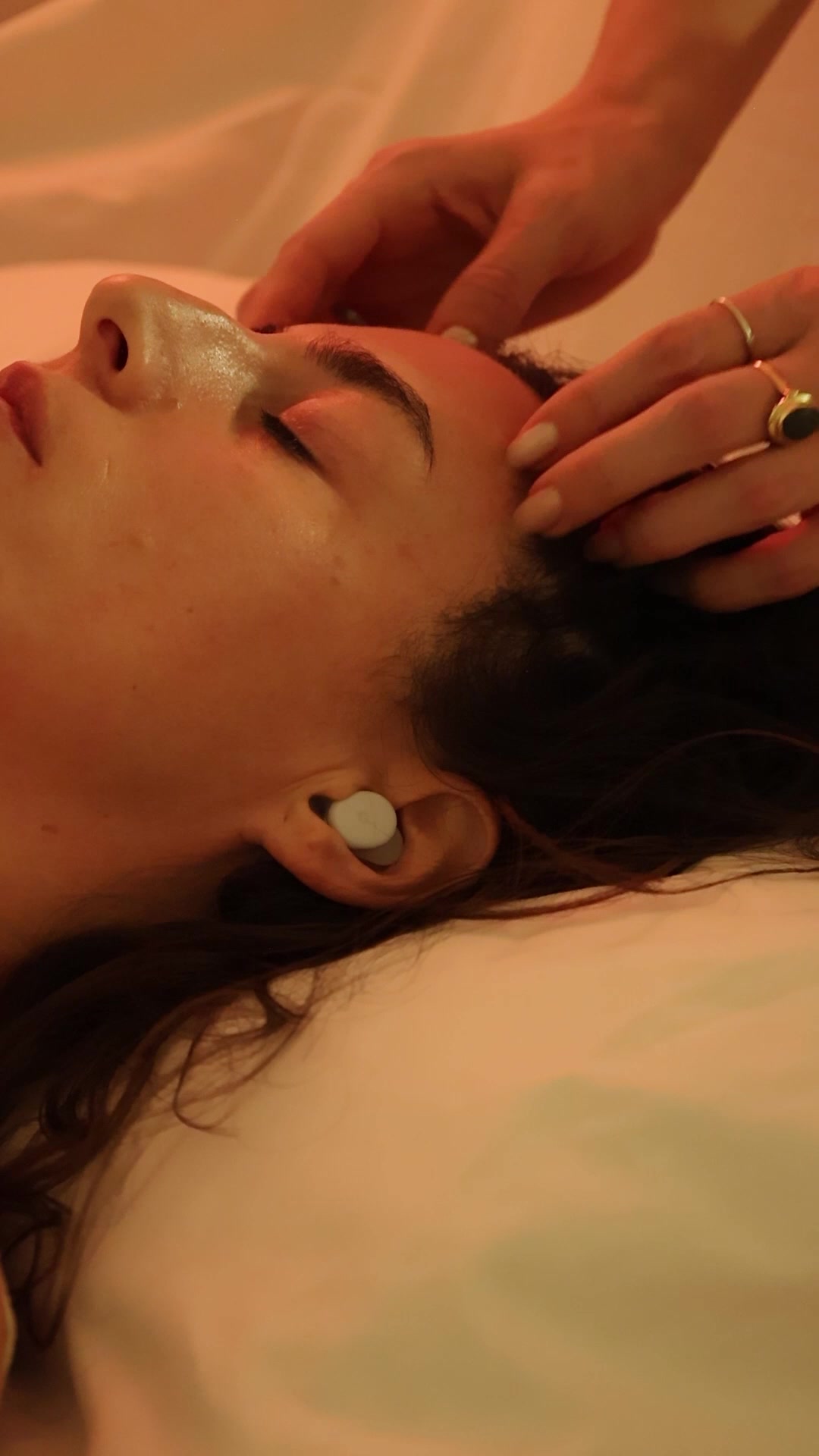 TikTok post by @xokatieasmr for Soundcore. Caption reads: [...] earbuds for sleep :) 🔗 in bio! @soundcore....