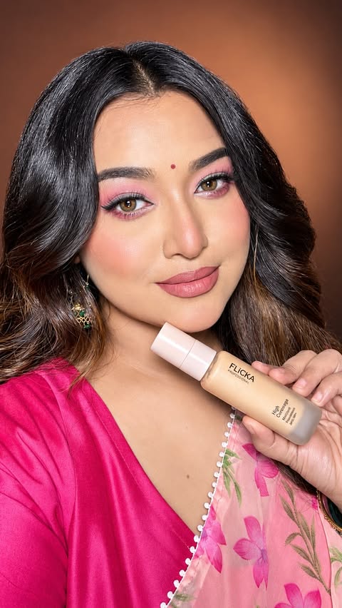 Instagram post by @shubie_mua for Flicka Cosmetics. Caption reads: [...] fresh base starts with the @flickacosmetics....