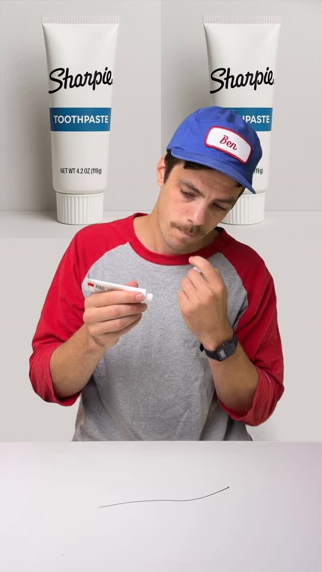 Instagram post by @ben.tested for Sharpie. Caption reads: Toothpaste vs Sharpie 
Can toothpaste really erase....