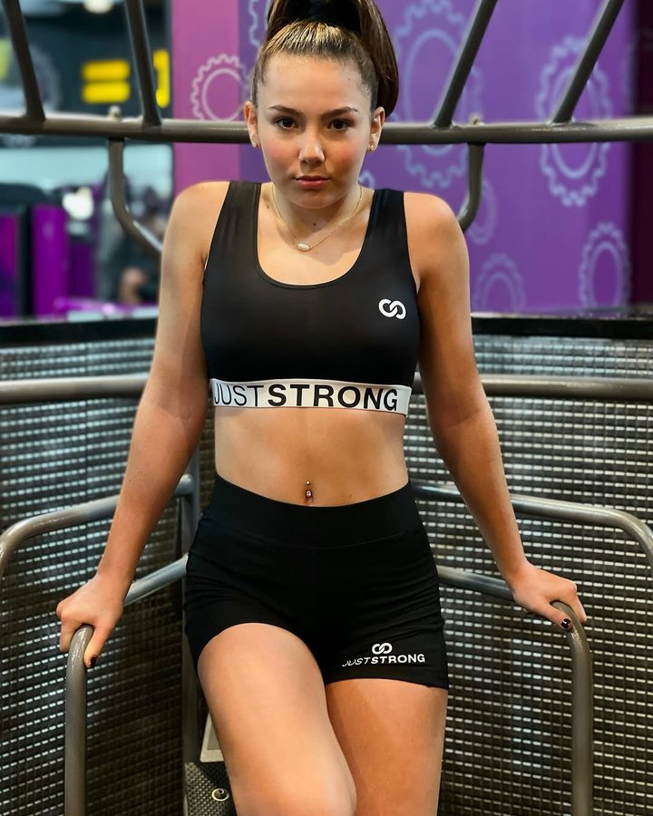 Instagram post by @katelynfewer for Just Strong. Caption reads: ‼️NEW‼️

Activewear collaboration with @juststrong....