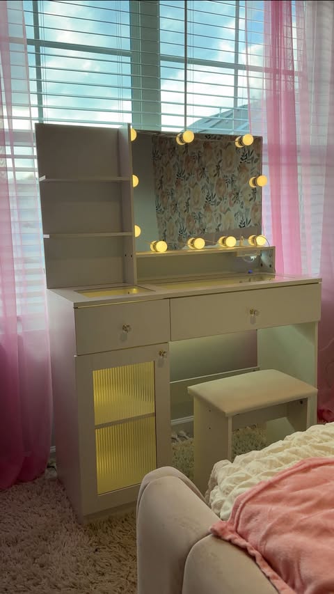 Instagram post by @_brookeleanne for Wayfair. Caption reads: #ad Find the perfect gifts like this vanity now at....