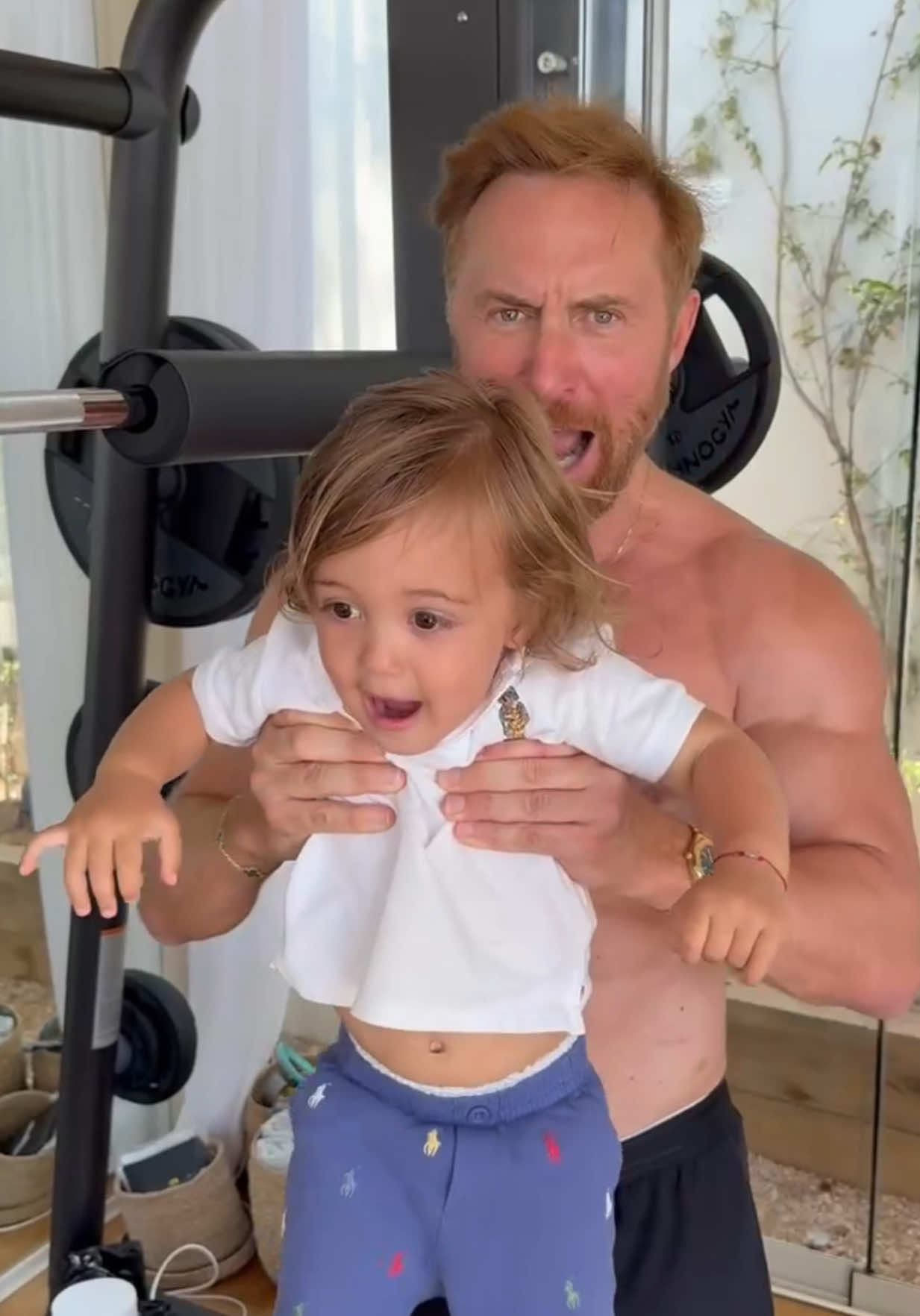 TikTok post by @davidguetta for Technogym. Caption reads: Looks like we’ve got a new member of the family....