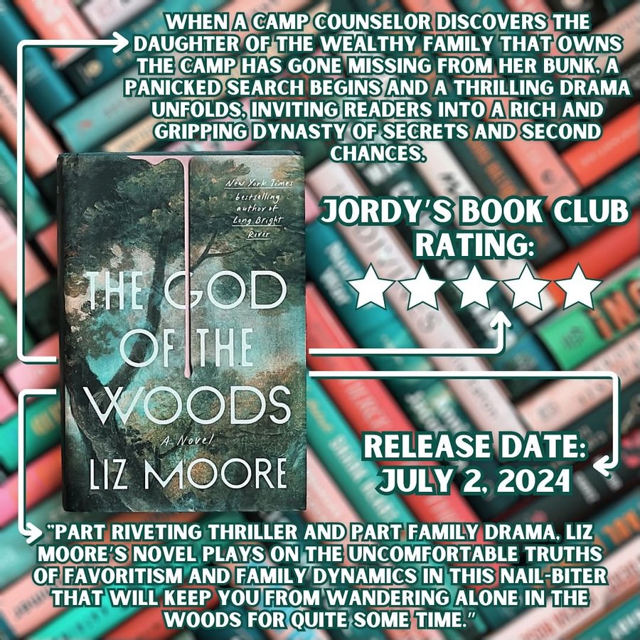 Instagram post by @jordys.book.club for Riverhead Books. Caption reads: • #AD • #JBCBOOKREVIEW • THE GOD OF THE WOODS⁣....