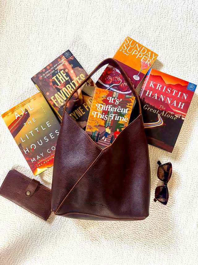 Instagram post by @wewineaboutbooks for Portland Leather Goods. Caption reads: 🤎Happy Sunday 🤎 I’ve been loving brown and using....