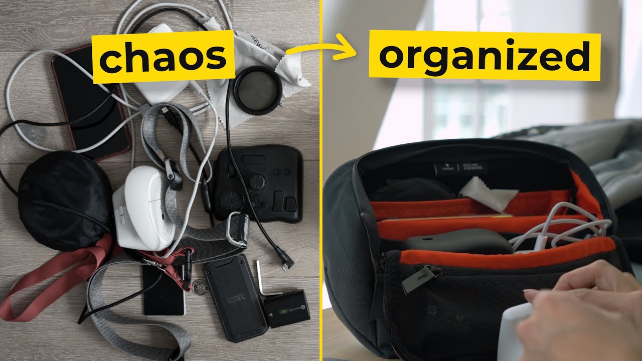 YouTube post by @GadgetsGearCoffee for ALPAKA. Caption reads: [...] pouch organizer transforms into sling! –....