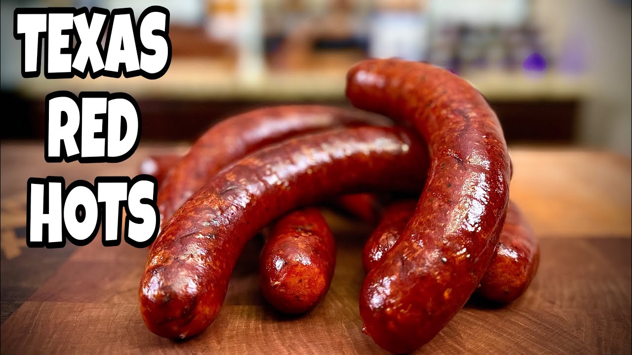 YouTube post by @SmokinJoesPitBBQ for ThermoPro. Caption reads: Texas Red Hots - Original Sausage Recipe - Smokin'....